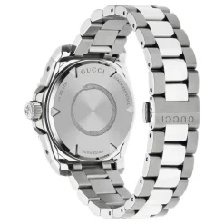 40 mm stålkasse, hvid urskive, grå bezel, stålarmbånd, skruekrone og kassebag