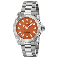40 mm stålkasse, orange urskive med bi, stål bezel, stål armbånd
