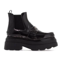 Ankelstøvler i blank læder med platform