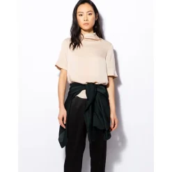 Asymmetrisk Plisseret Silke T-shirt