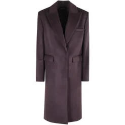 Aubergine Cashmere Overfrakke med Lommer
