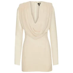 Beige Figursyet Kjole med Draperet Detalje