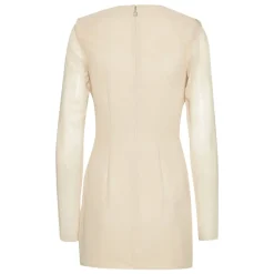 Beige Figursyet Kjole med Draperet Detalje