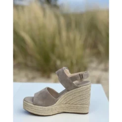 Åben-tå Kile Sandaler i Ruskind Læder