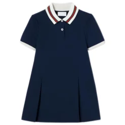 Blå børnekjole med webdetalje