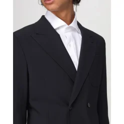 Blå Dobbeltradet Uld Stretch Kjole