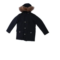 Blå Hættefrakke med Pelskant