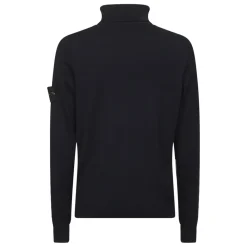 Blå Ribstrikket Uldtrøje