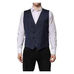 Blå Striber Uld Vestevest