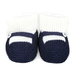 Blå uld hjemmesko med perlemors knap