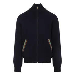 Blå Uld Strikket Bomberjakke