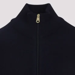 Blå Uld Strikket Bomberjakke