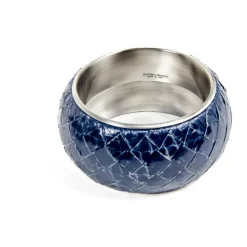 Blåt læder- og sølvarmbånd