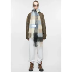 Blåt Ternet Mohair Tørklæde Stilfuldt Tilbehør