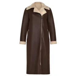 Brun Faux Reversible Shearling Lang Frakke