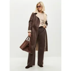 Brun Faux Reversible Shearling Lang Frakke