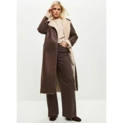 Brun Faux Reversible Shearling Lang Frakke