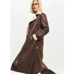 Brun Faux Reversible Shearling Lang Frakke