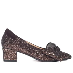 Brun Glitter Pump med Sløjfe