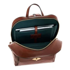 Brun læderrygsæk med gyldne metal detaljer