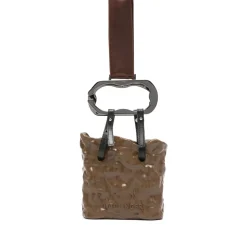 Brun Skulpteret Lædertaske med Karabinhåndtag