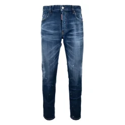 Button Jeans med læderpatch