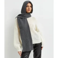 Cashmere og uld strikket hættehalstørklæde
