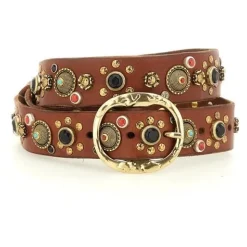 Cintura H3.5 Pelle Vacchetta con Borchie e Strass