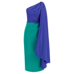 Color-Blocked Midi Kjole med Aftagelig Kappe