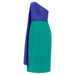 Color-Blocked Midi Kjole med Aftagelig Kappe