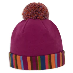 Contrast Cuff Pompon Beanie
