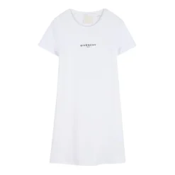 Cotton Crew-Neck Kortærmet Kjole med Logo