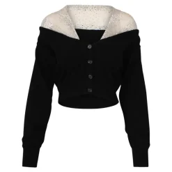 Cropped Cardigan med Transparente Stropper og Rhinestones