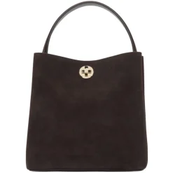 Dame Håndtaske i mørk brun lavet af ægte velour Estro ER00116872