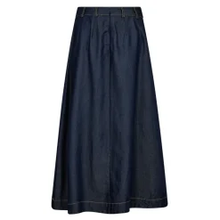 Denim Plisseret Nederdel i Mørk Denim