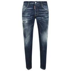 Denim stretch jeans med malingssprøjt