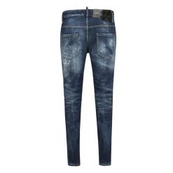 Denim stretch jeans med malingssprøjt