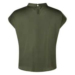 Elegant Drapy Satin Bluse med Knude Detalje