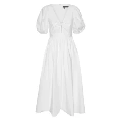 Elegant Midi Kjole med Pufærmer