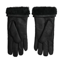 Elegant Sort Læder Vinterhandsker