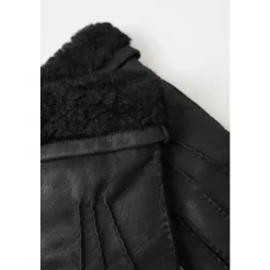 Elegant Sort Læder Vinterhandsker