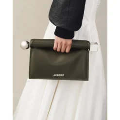 Firkantet Rund Clutch Taske Mørk Khaki
