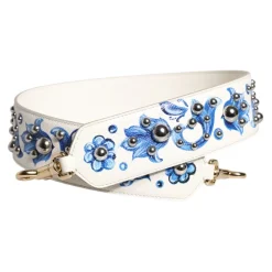 Floral Læder Skulderrem med Nitter