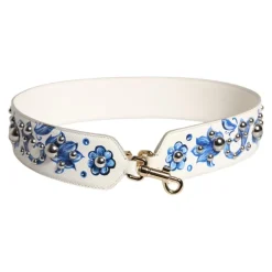 Floral Læder Skulderrem med Nitter