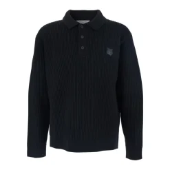 Fox Head Wool Ribbed Polo Sweater