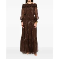 Georgette Lang Kjole Med Lurex Detalje