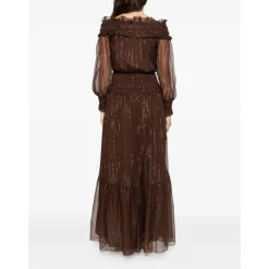 Georgette Lang Kjole Med Lurex Detalje