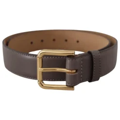 Grå Kalveskind Læder Guld Metal Logo Spænde Bælte