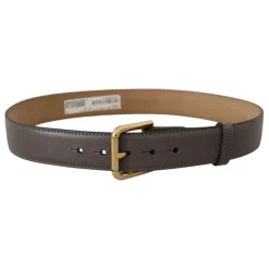 Grå Kalveskind Læder Guld Metal Logo Spænde Bælte