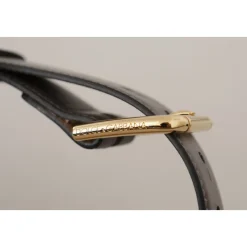 Grå Kalveskind Læder Guld Metal Logo Spænde Bælte